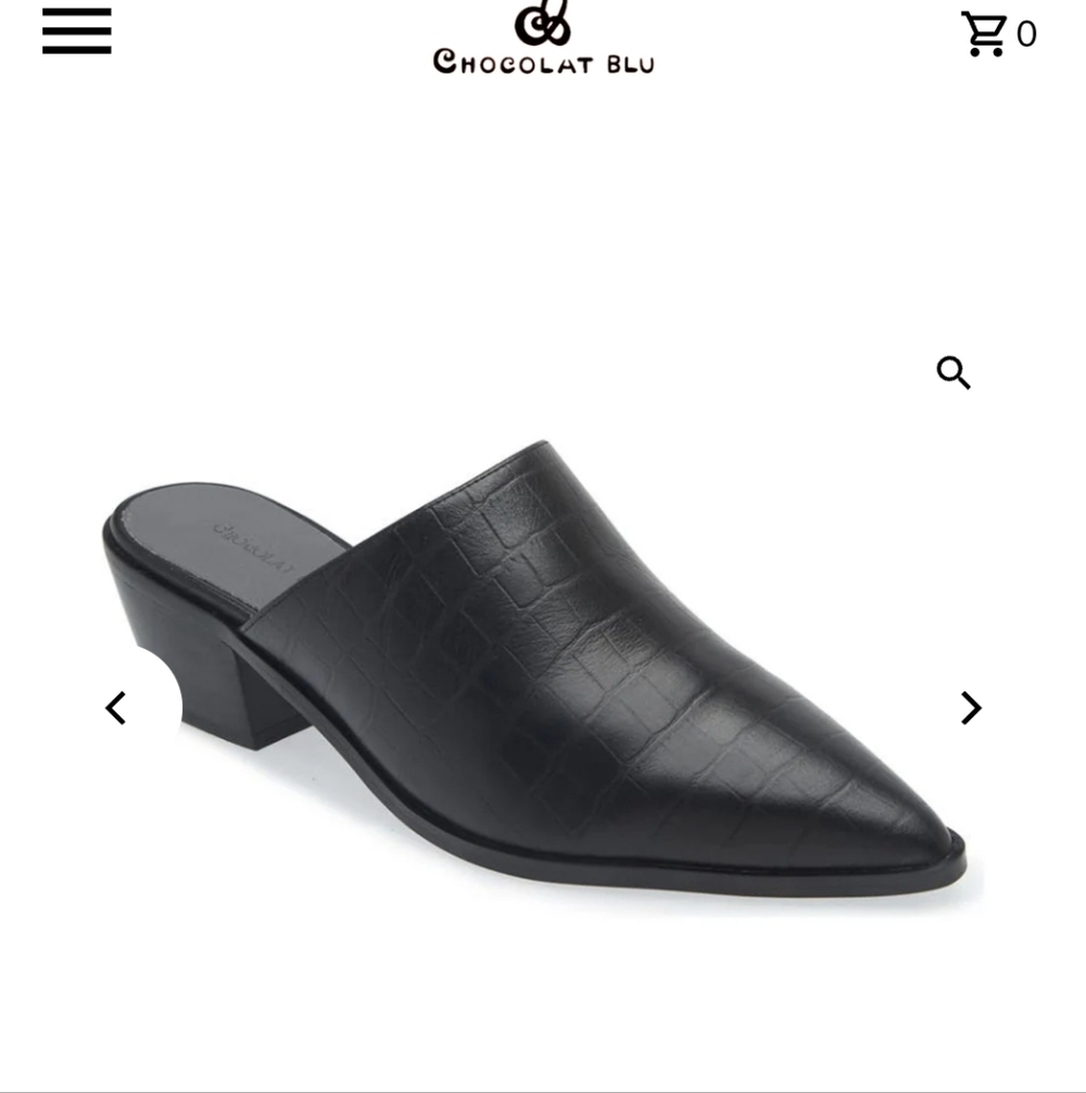 New Chocolat Blu Black Textured Cellia Croco Mules 6, 7.5